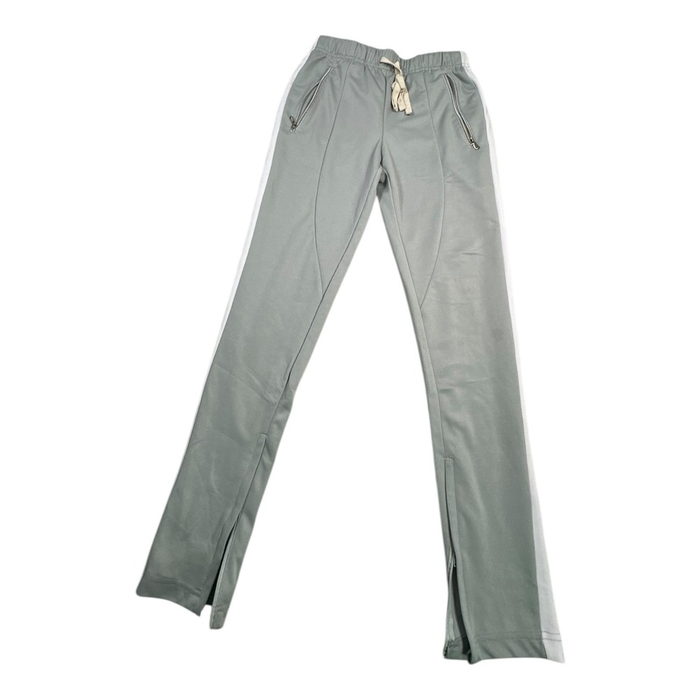 ZCL Track‎ Pants Athletic Joggers Size S Grey White Stripe Zip Pockets Athletic
